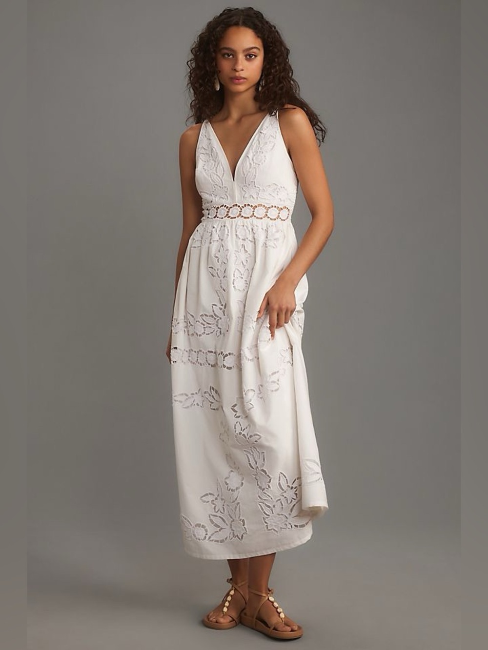 Anthropologie Vineet Bahl White Cutwork Embroidered Midi Dress Size S Boho
